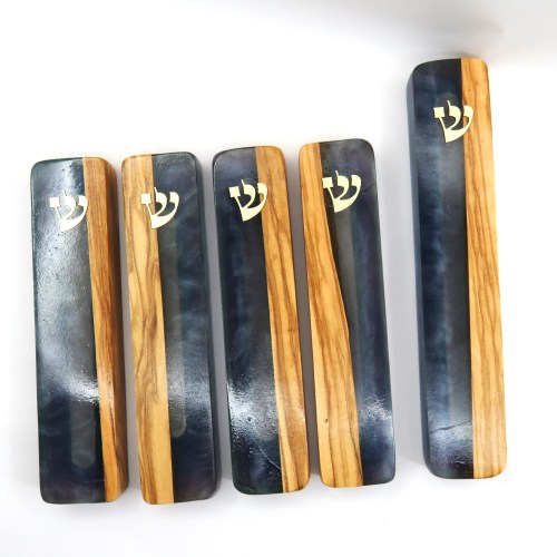 בית מזוזה עץ ושרף אפוקסי דגם "ים כחול"