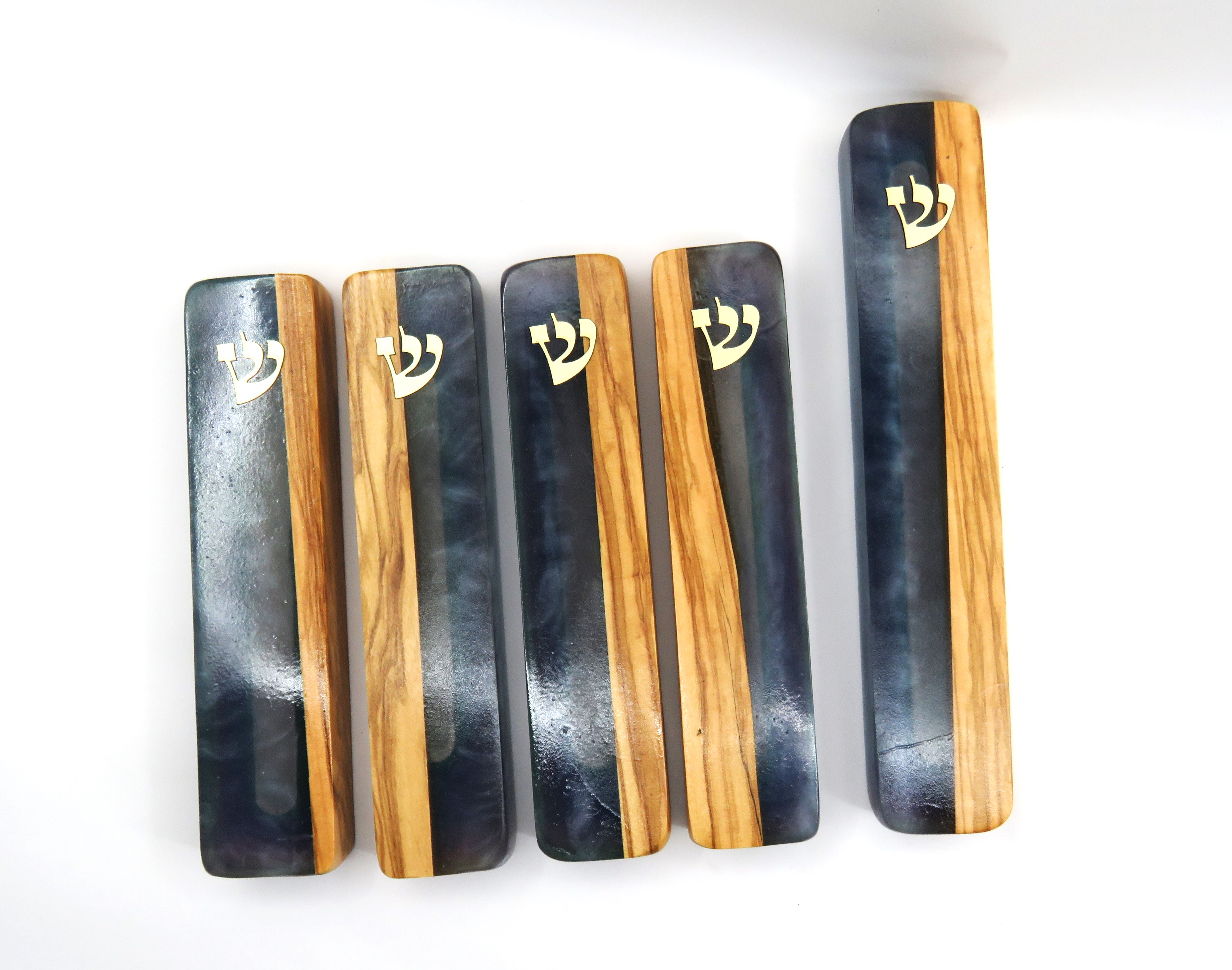 בית מזוזה עץ ושרף אפוקסי דגם "ים כחול"