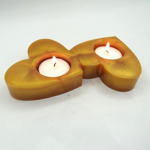 פמוטים משרף אפוקסי דגם לבבות קרמל